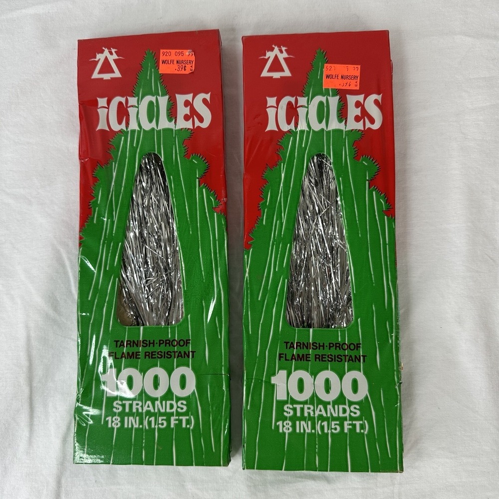 2 Pkgs VTG National Tinsel Icicles Silver 1000 Strands New Old Stock Flame Resis